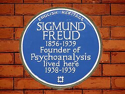 Commemorative English Heritage blue plaque at Freud's Hampstead home
