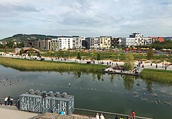 View of the Bundesgartenschau and the Neckarbogen