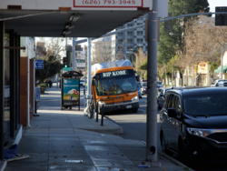 Metro Bus in Los Angeles with "RIP Kobe" banner, January 2020