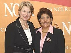 Education Secretary Margaret Spellings with Janet Murguía on July 18, 2005