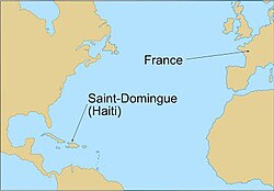 A picture depicting the distance between Saint-Domingue and France
