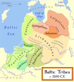 Distribution of the Baltic tribes, c. 1200 (boundaries are approximate).