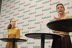 Vestager with Samira Nawa at their party's new year's meeting 2026