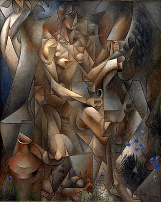 Jean Metzinger, 1911–12, La Femme au Cheval, Woman with a horse, Statens Museum for Kunst, National Gallery of Denmark. Exhibited at the 1912 Salon des Indépendants, and published in Apollinaire's 1913 The Cubist Painters, Aesthetic Meditations. Provenance: Jacques Nayral, Niels Bohr