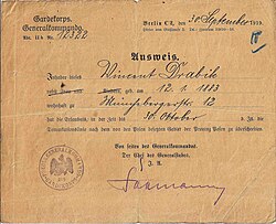 1919 German army permit to enter the Polish territory of Posen, just ceded to Poland.
