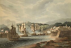 Royal Navy warships under Charles Brisbane capturing Curaçao on 1 January 1807
