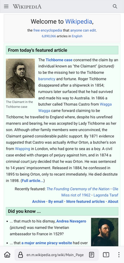 A mobile version showing the English Wikipedia's Main Page on October 2, 2024
