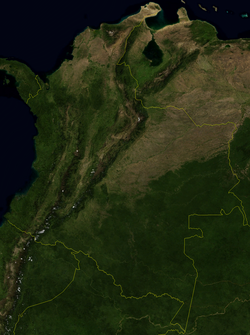 An enlargeable satellite image of Colombia