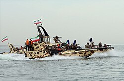 IRGCN marine forces conducting an amphibious assault exercise during the Great Prophet IX war games.