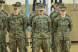 Two of the first female graduates of the School of Infantry-East's Infantry Training Battalion course, 2013