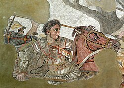 First century BC depiction of Alexander wearing the aegis on the Alexander Mosaic, Pompeii (Naples National Archaeological Museum)