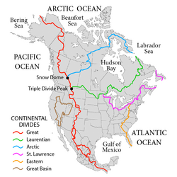 The principal water divisions in Canada, the United States, and Mexico