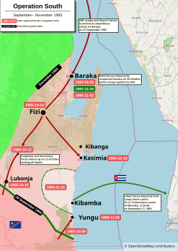 Map of the Operation South which forced Che Guevara to flee Congo