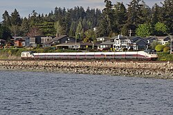 Amtrak Cascades service with tilting Talgo trainsets in Edmonds, Washington, 2025