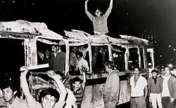 Students in a burned bus during the Tlatelolco massacre 1968