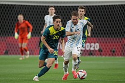 Mac Allister (right) playing for Argentine Olympic team in 2021
