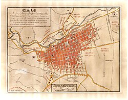 Map of Cali in about 1882–1884, Spanish edition.