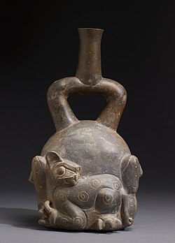 Chavín Feline-and-Cactus Stirrup Vessel, Horizon/Early Intermediate