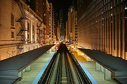 A view of the Chicago 'L' from Adams/Wabash in the Chicago Loop