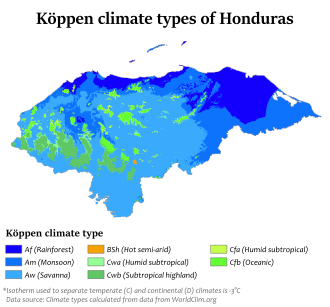 Köppen climate types of Honduras