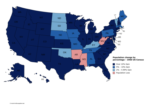 A map showing the population change of each US State by percentage.