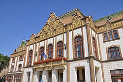 Closeup of the Hungarian Art Nouveau architectural details on the Kiskunfélegyháza Town Hall