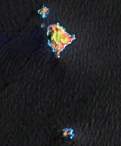 NASA satellite imagery of Martim Vaz Islands in pseudo-color