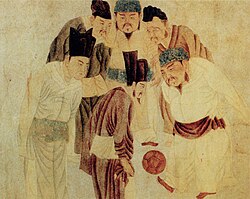 Emperor Taizu of Song, Emperor Taizong of Song, prime minister Zhao Pu and other ministers playing Cuju, an early form of football, by Qian Xuan (1235–1305)