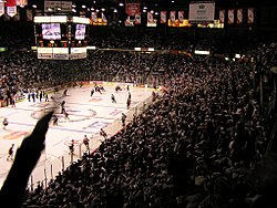 Pre-game warmups prior to a Memorial Cup game. The tourney serves as the championship for the major junior Canadian Hockey League.