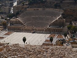 The Roman Theatre, built in the second century AD, and the modern Hashemite Plaza in front of it.