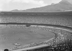 The opening game of the Maracanã Stadium in Rio de Janeiro, Brazil, shortly before the 1950 FIFA World Cup