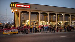 Fast food workers on strike outside of a McDonald's in St. Paul, Minnesota