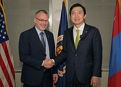 Minister of Digital Development and Communications Uchral with NASA Associate Administrator Jim Free, 26 January 2024
