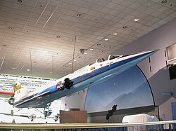 YF-104A hanging in museum in NASA livery