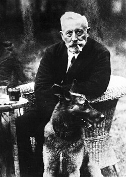 Kaiser Wilhelm II and his dog in exile. Doorn, 1938