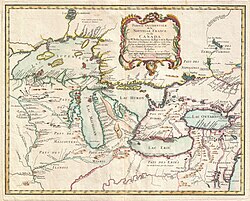 A 1755 map of the Pays d'en Haut region of New France, an area that included most of Ontario