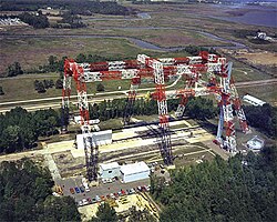Gantry used in lunar landing training as well as testing of land-based landings of the Orion spacecraft