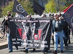 Anarchist, anti-fascist and anti-racist skinheads in Hannover, Germany on May Day, 2013