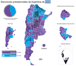 Electoral map for the second round of the election. Milei won 55.65% of the votes against Sergio Massa, the biggest margin of victory since 1983.