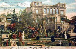 Villa Berg, the summer residence of the royalty of Wurttemberg built from 1845 to 1853, in a colorized photograph from 1910
