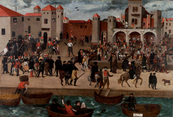 An anonymous picture depicting Lisbon, the centre of the slave trade, by the late 16th century.[138]