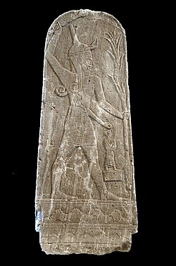 A stela depicting the Ugaritic weather god, Baal, who could be associated with Teshub.