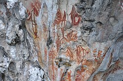 Rock painting in Misool, Raja Ampat, Indonesia