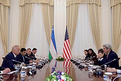 President Islam Karimov with U.S. Secretary of State John Kerry in Samarkand in November 2015