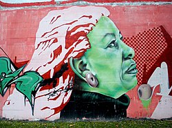 Street art depicting Morrison in Vitoria, Spain