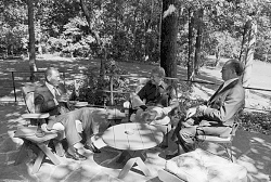 Anwar Sadat, Jimmy Carter and Menachem Begin meet at Camp David on September 6, 1978.