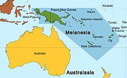 Map of Melanesia, showing its location within Oceania