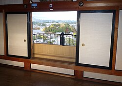 The sliding doors on the top floor of Kakegawa Castle's reconstructed main keep are made using kuzufu (woven kudzu cloth)