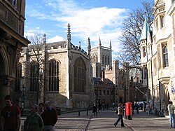 Trinity Street in 2008 with Trinity College on the left and St John's College in the background