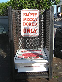 A pizza box collection point at Old Orchard Beach, Maine